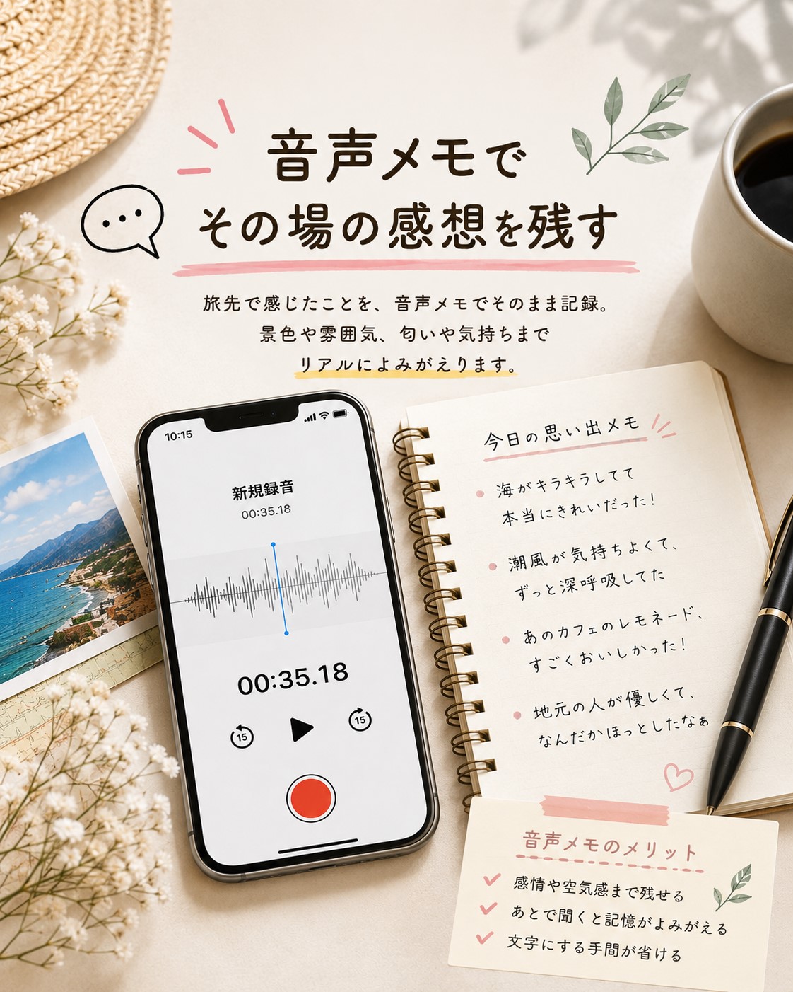 音声メモでその場の感想を残す