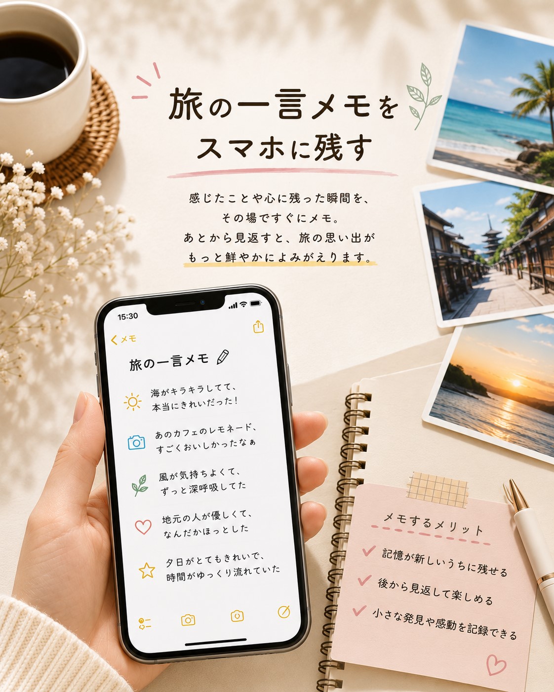 旅の一言メモをスマホに残す