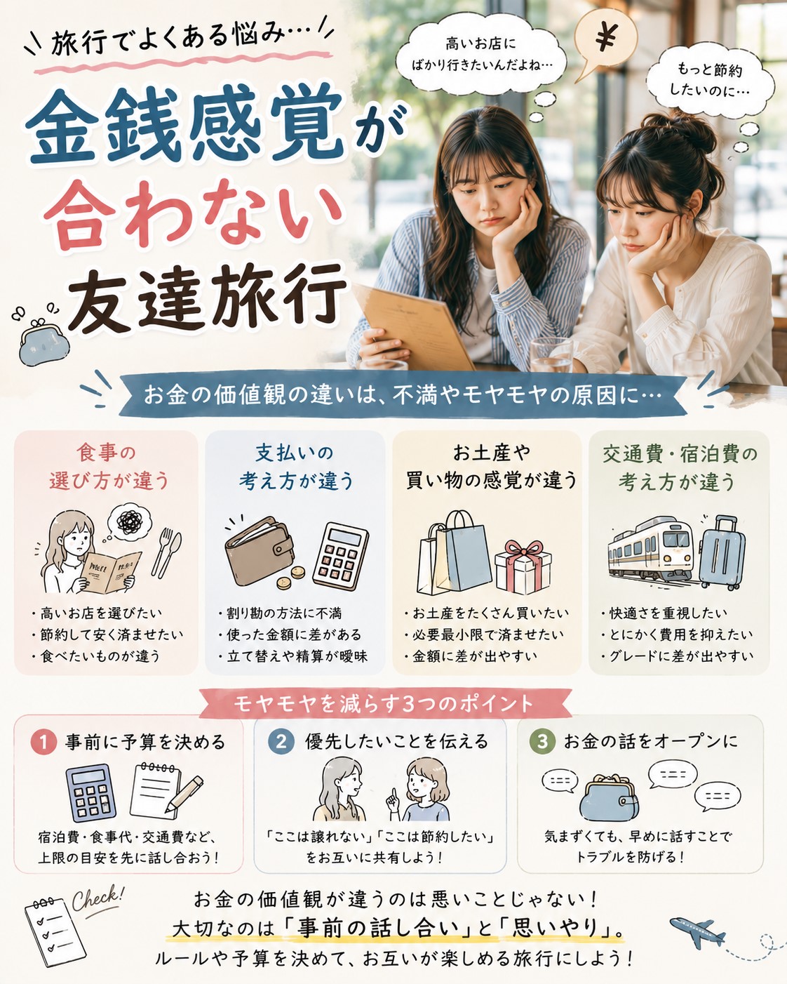 金銭感覚が合わない友達旅行