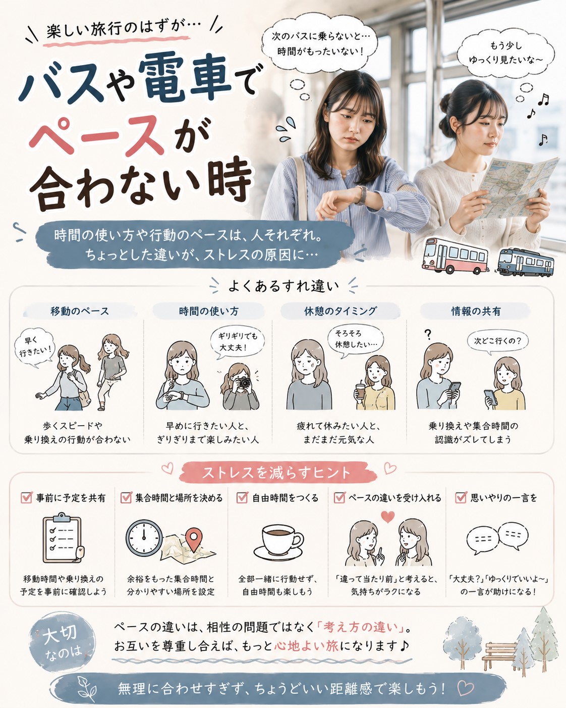 バスや電車でペースが合わない時