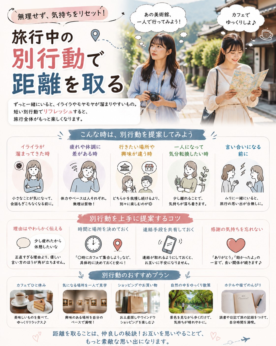 旅行中の別行動で距離を取る
