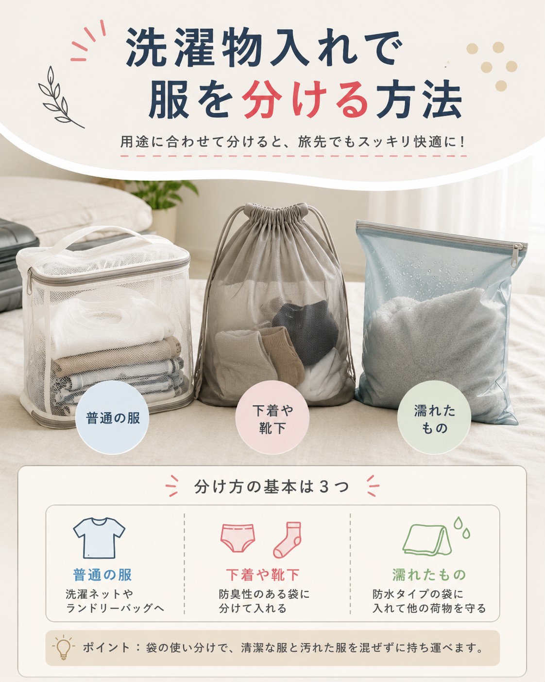 洗濯物入れで服を分ける方法
