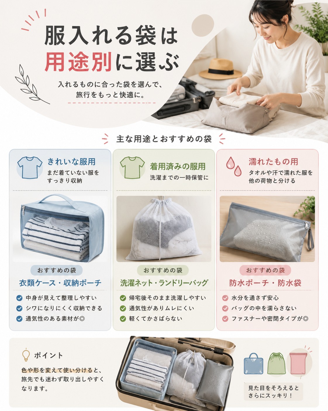 服入れる袋は用途別に選ぶ