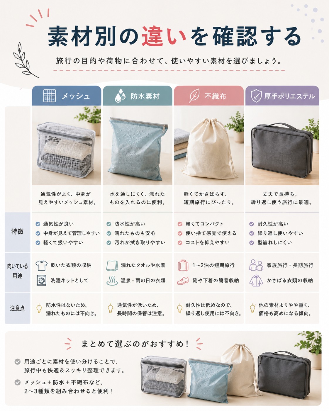 素材別の違いを確認する