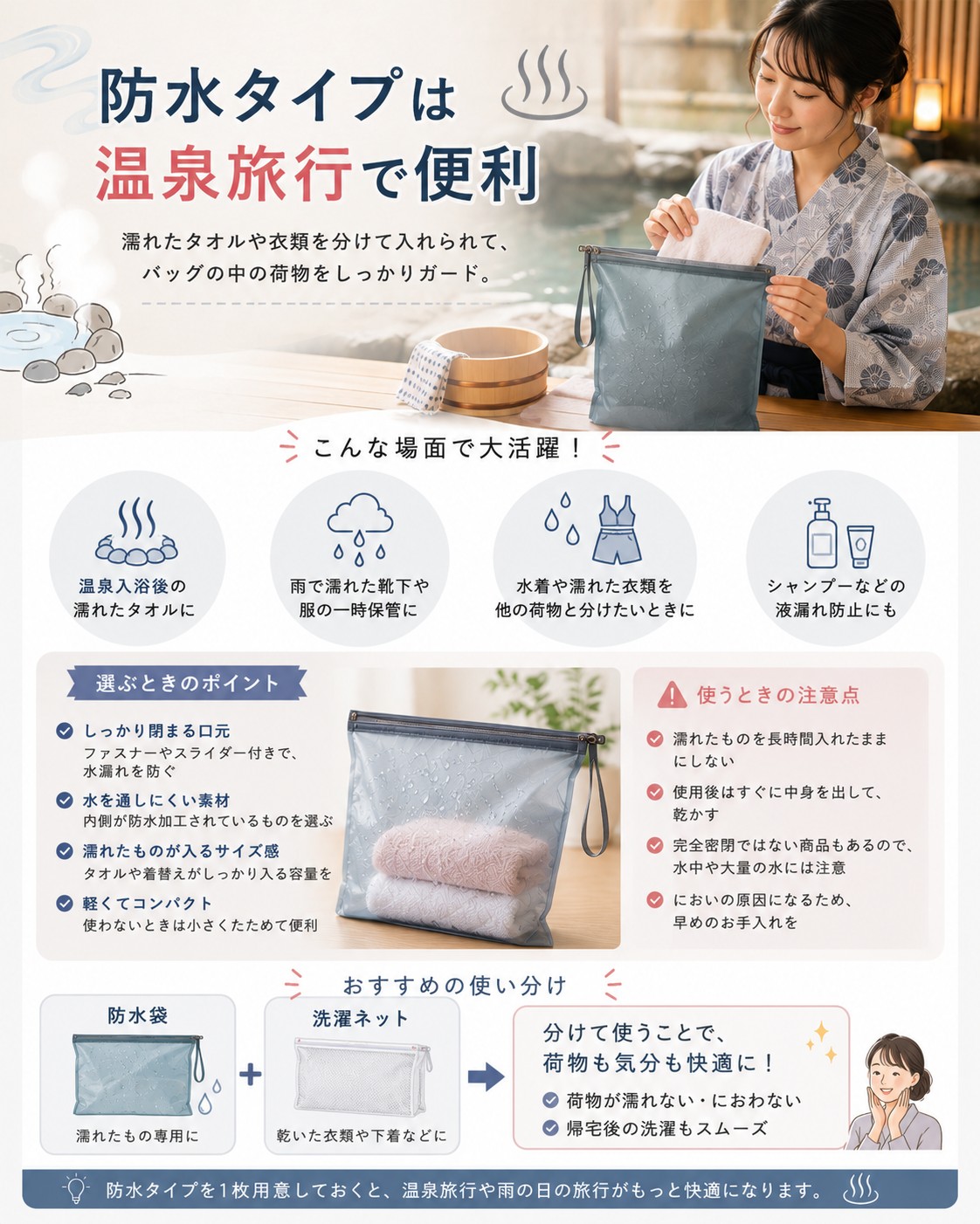 防水タイプは温泉旅行で便利