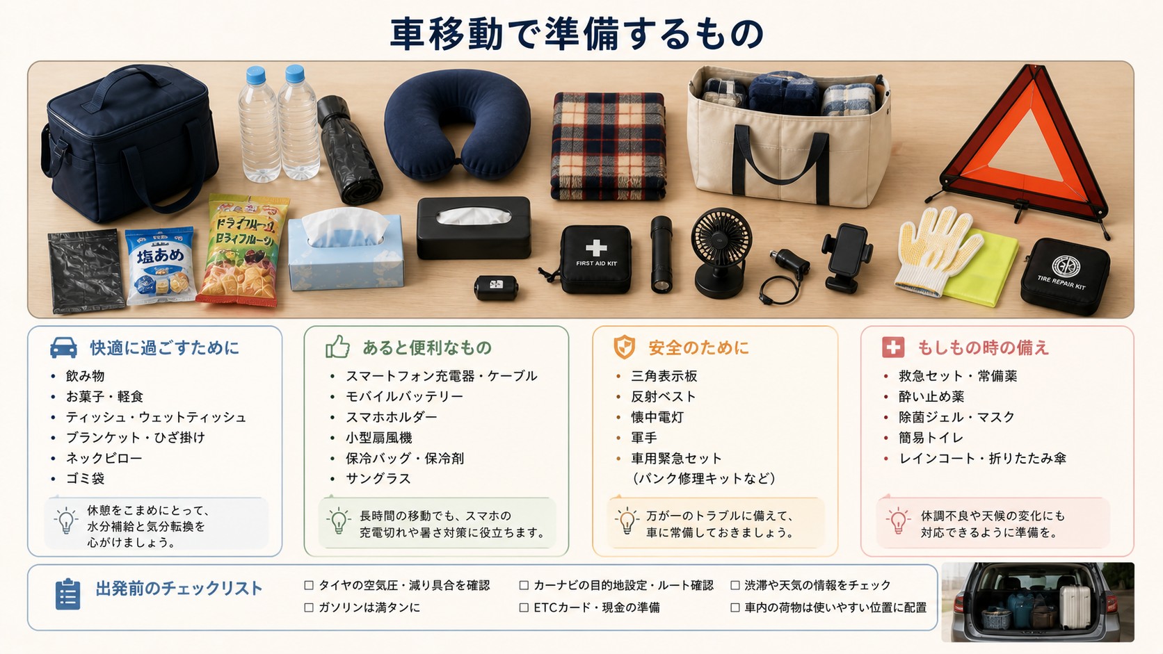 車移動で準備するもの