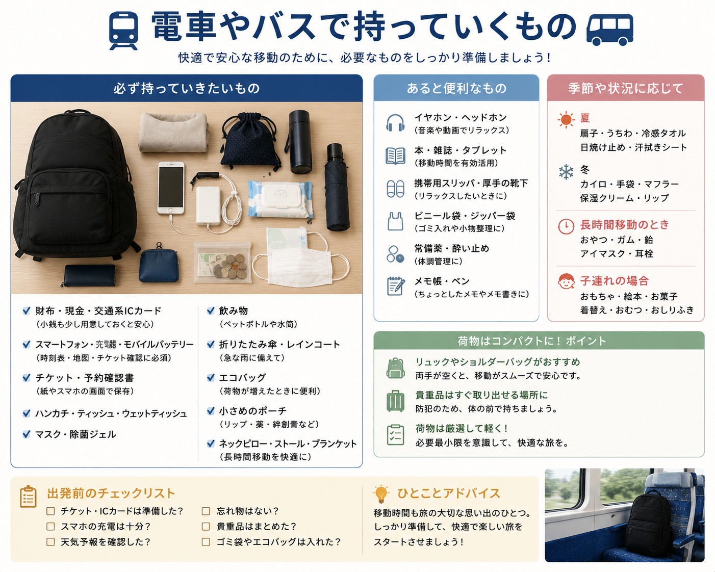 電車やバスで持っていくもの