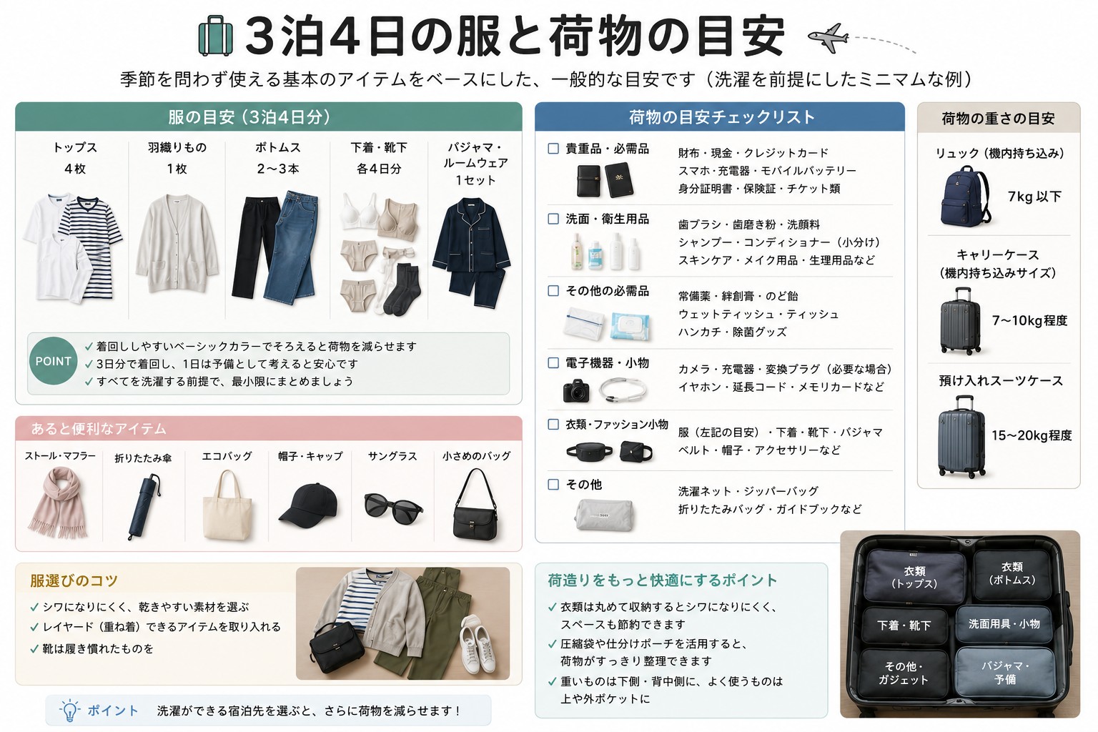 3泊4日の服と荷物の目安