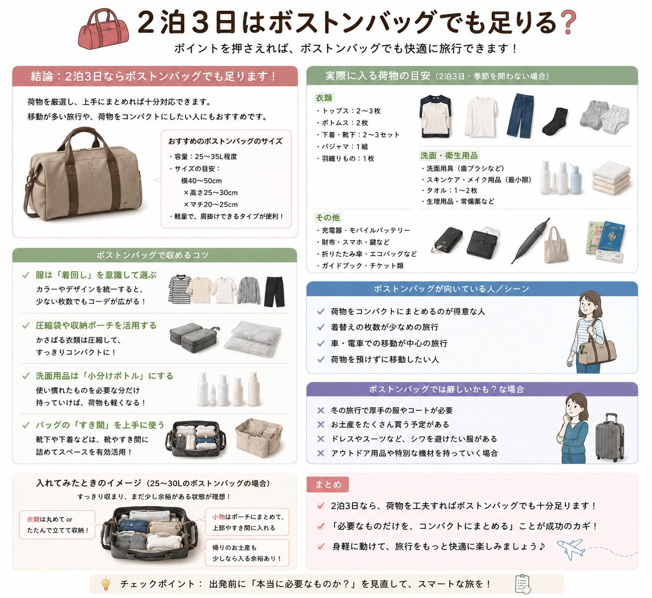 2泊3日はボストンバッグでも足りる？