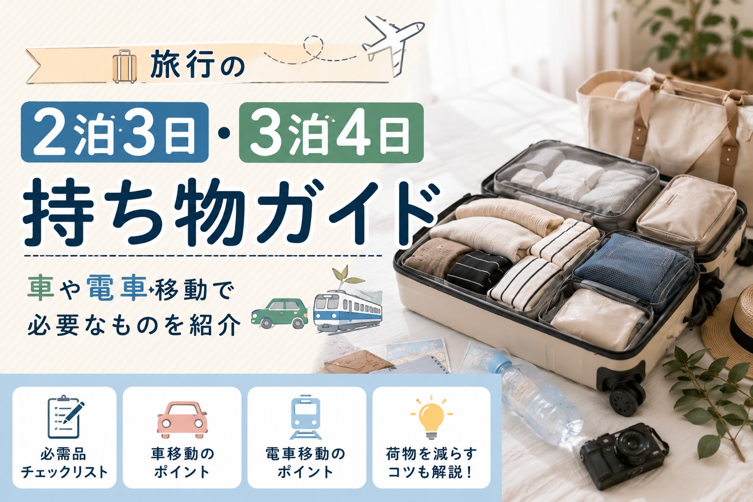 旅行の2泊3日・3泊4日の持ち物ガイド｜車や電車移動で必要なものを紹介