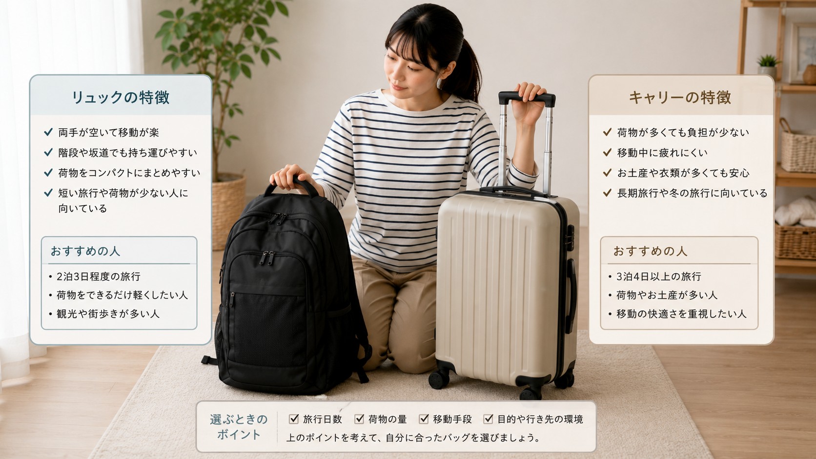 リュックとキャリーの選び方