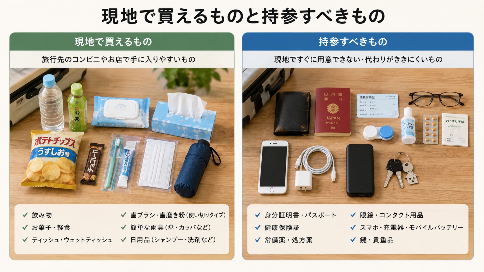 現地で買えるものと持参すべきもの