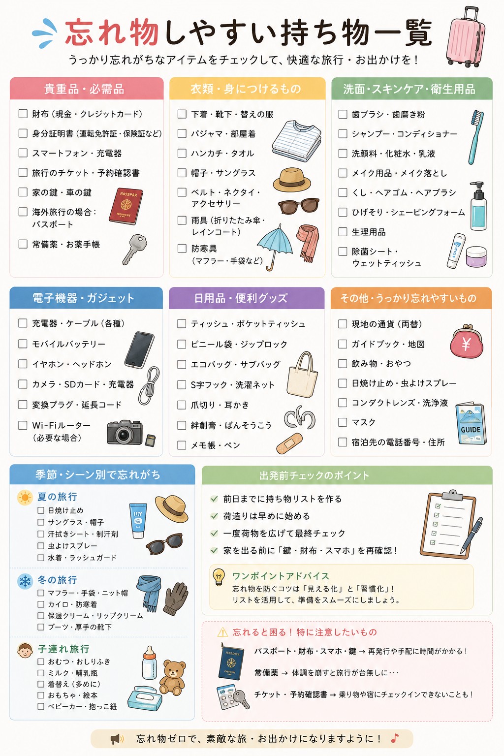 忘れ物しやすい持ち物一覧