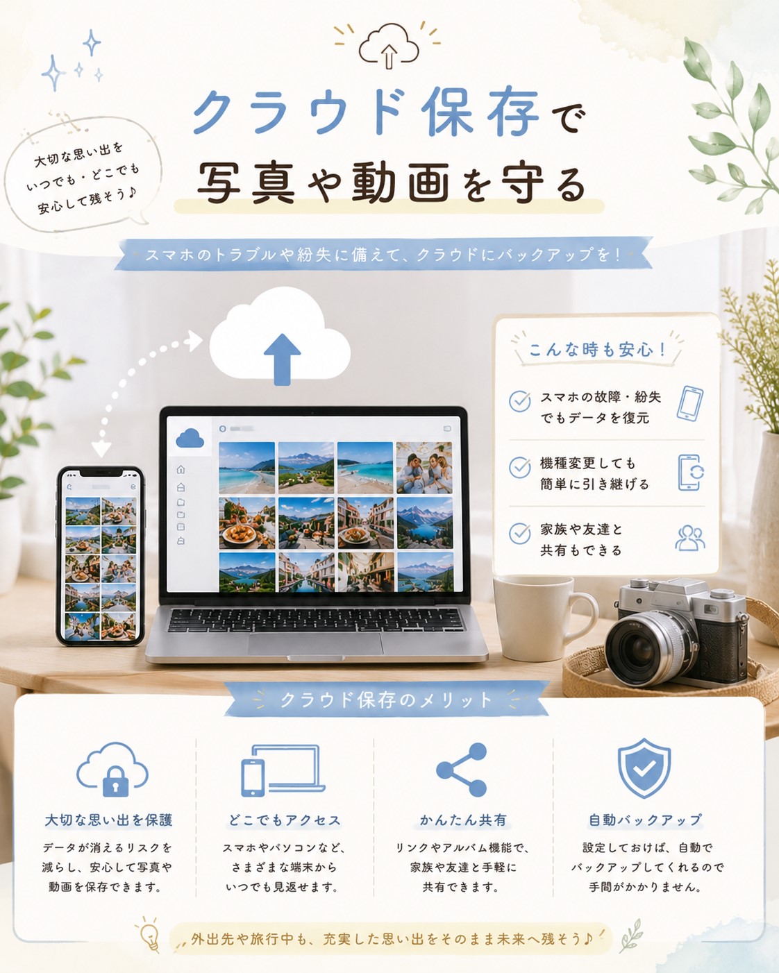 クラウド保存で写真や動画を守る