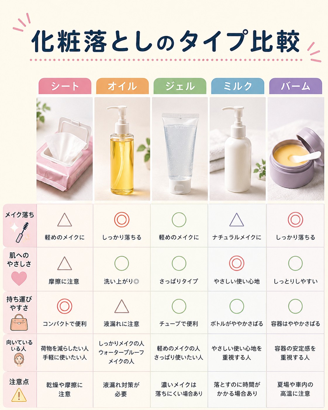 化粧落としのタイプ比較