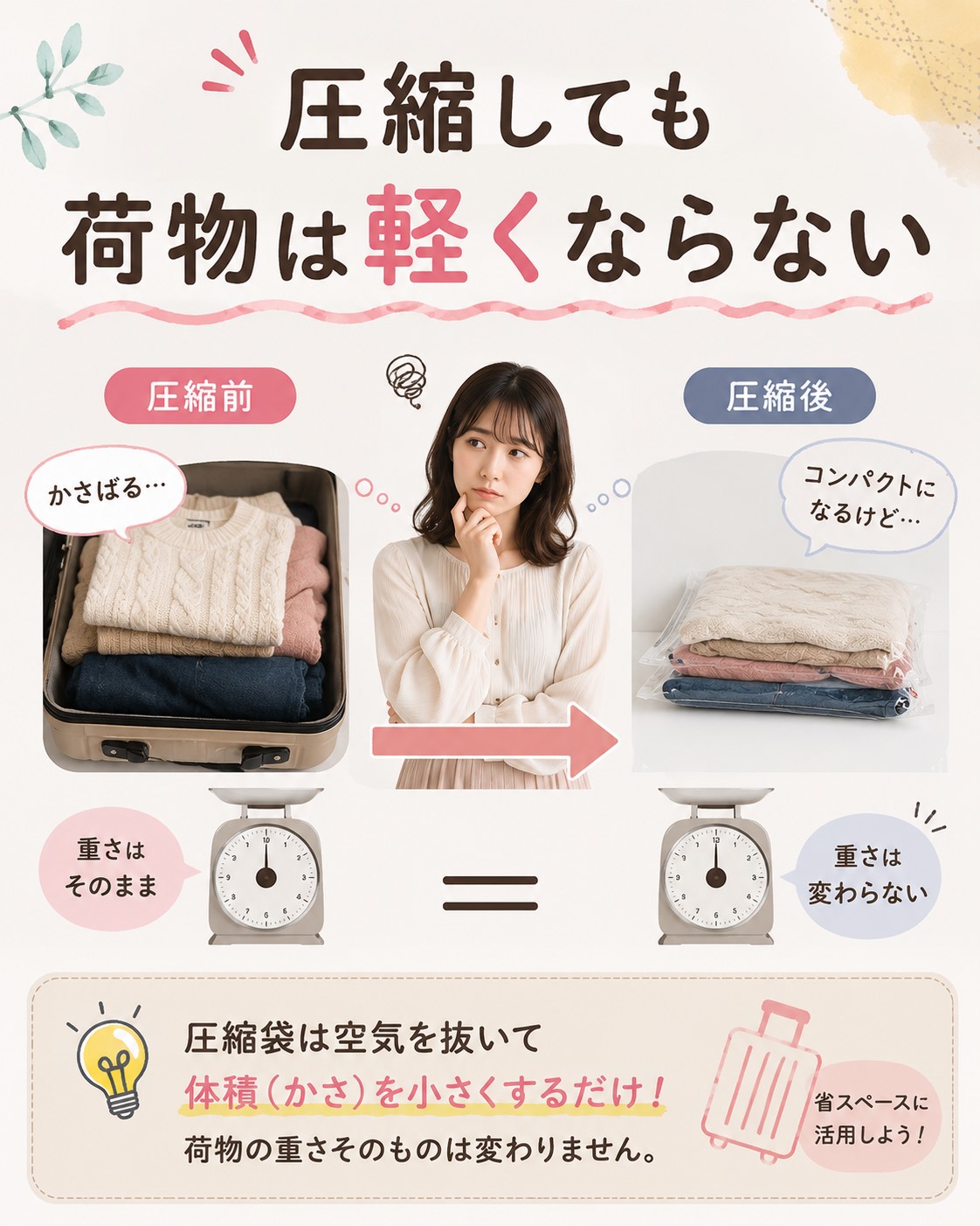 圧縮しても荷物は軽くならない