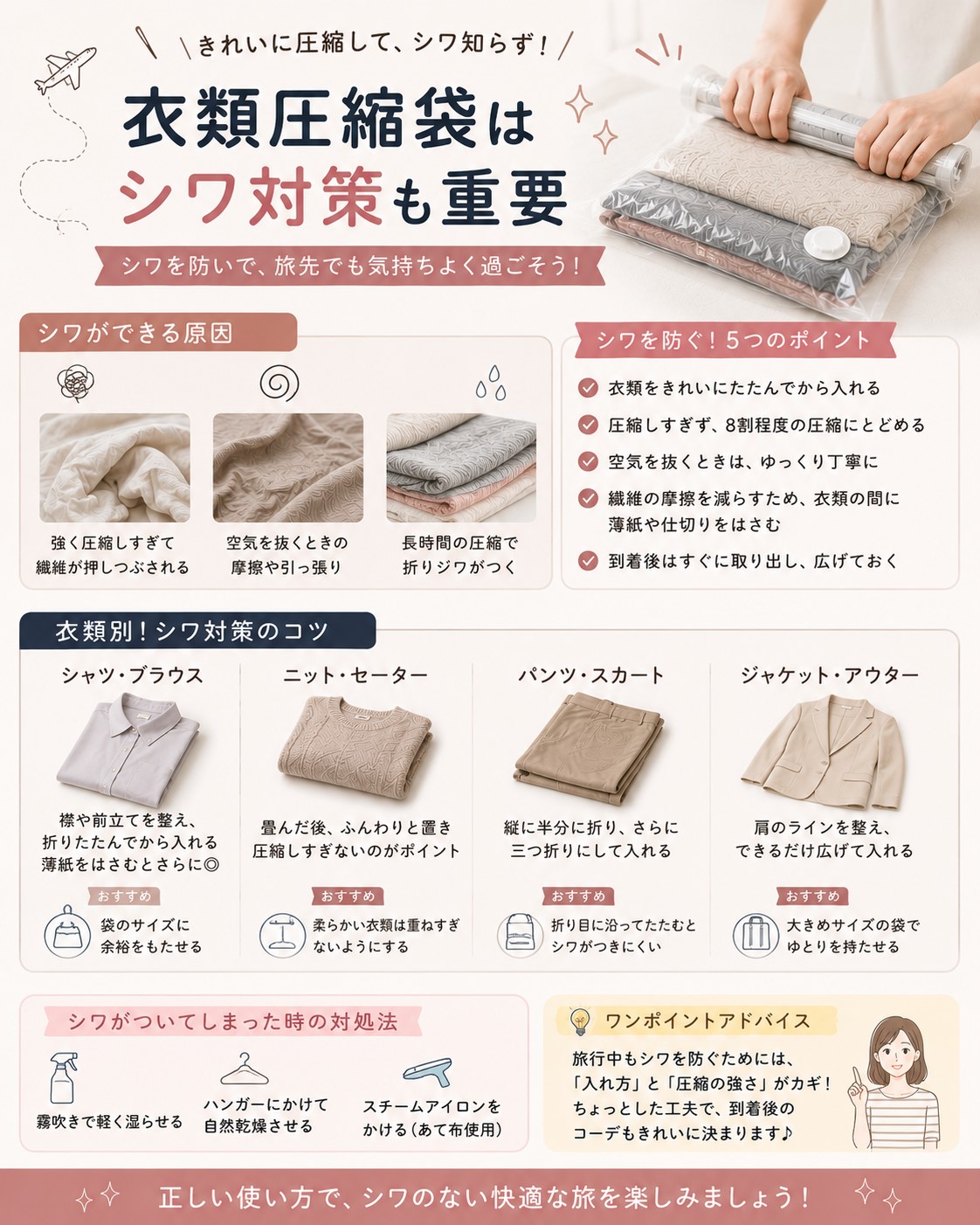 衣​​類圧縮袋はシワ対策も重要