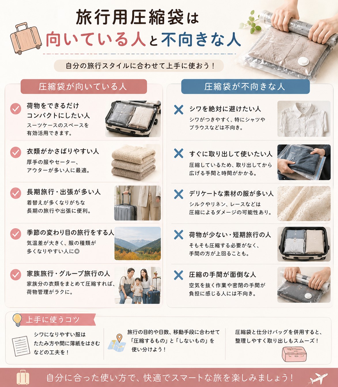 圧縮袋が向いている人と不向きな人