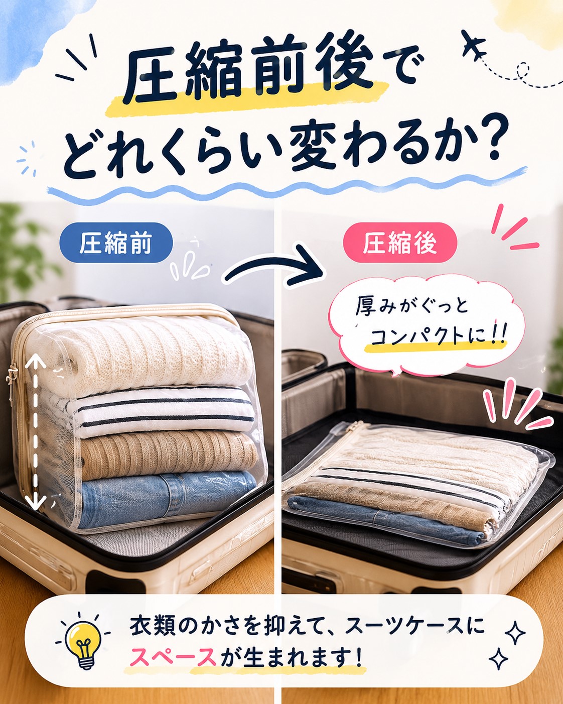 圧縮前後でどれくらい変わるか