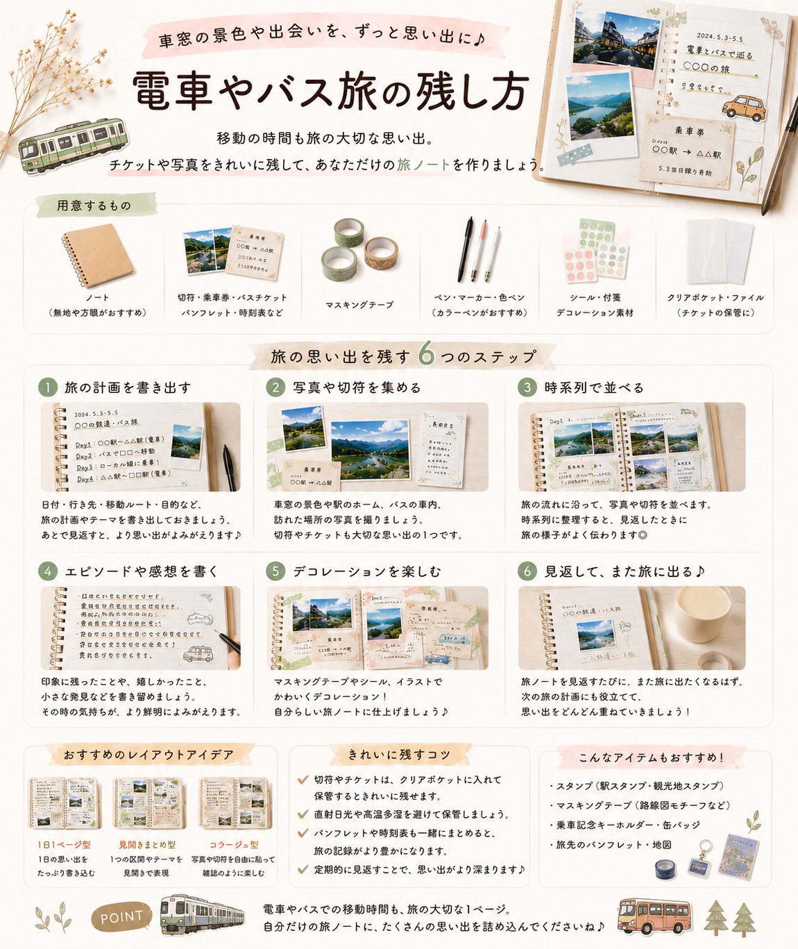 電車やバス旅の残し方