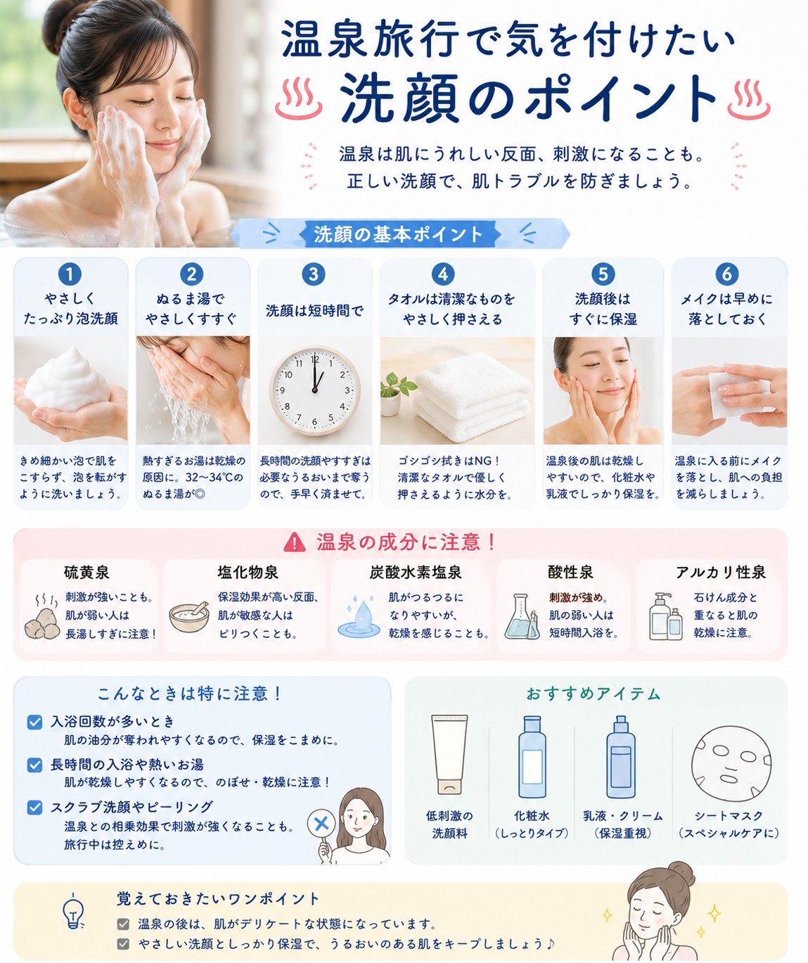 温泉旅行で気を付けたい洗顔のポイント