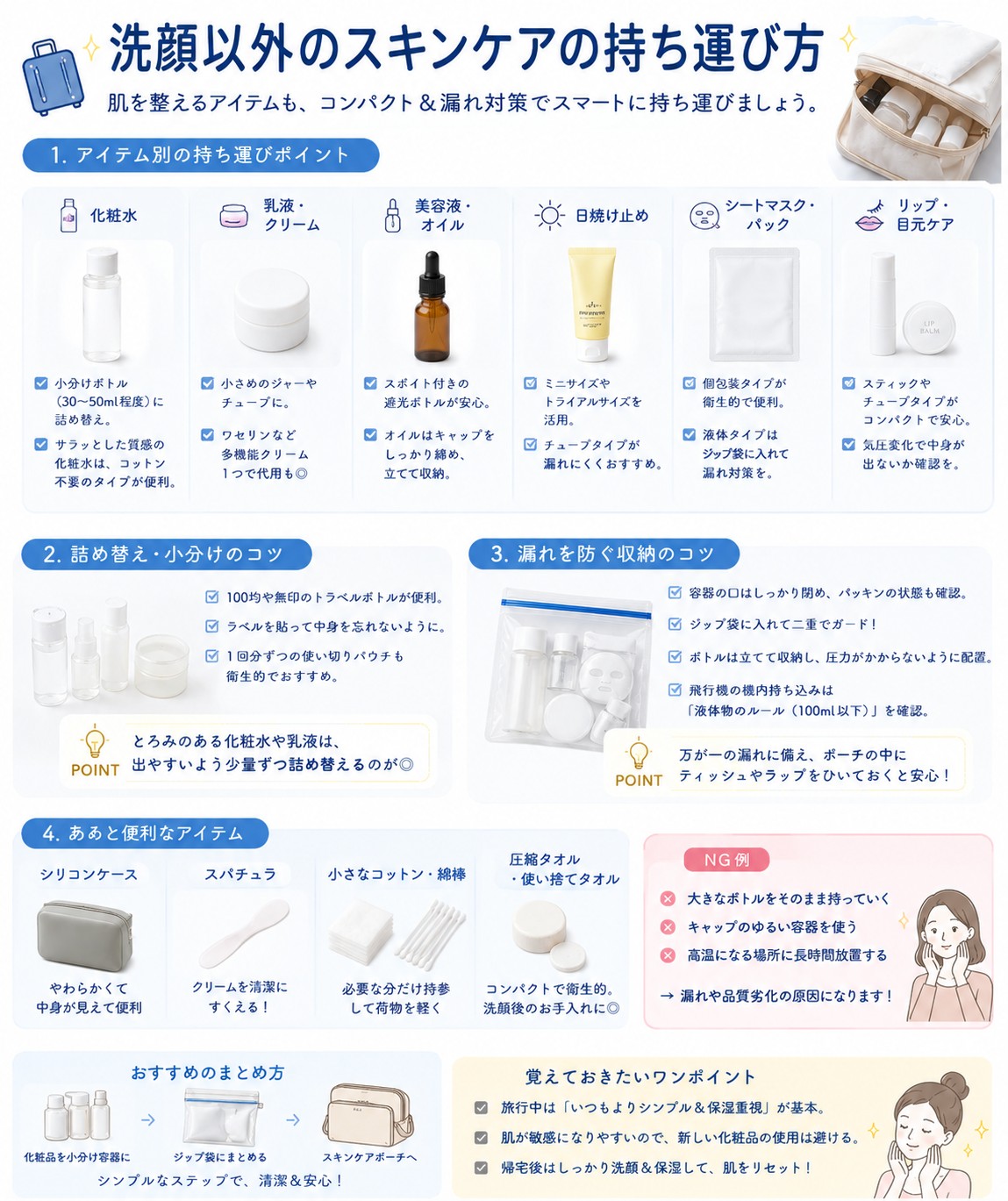 洗顔以外のスキンケアの持ち運び方