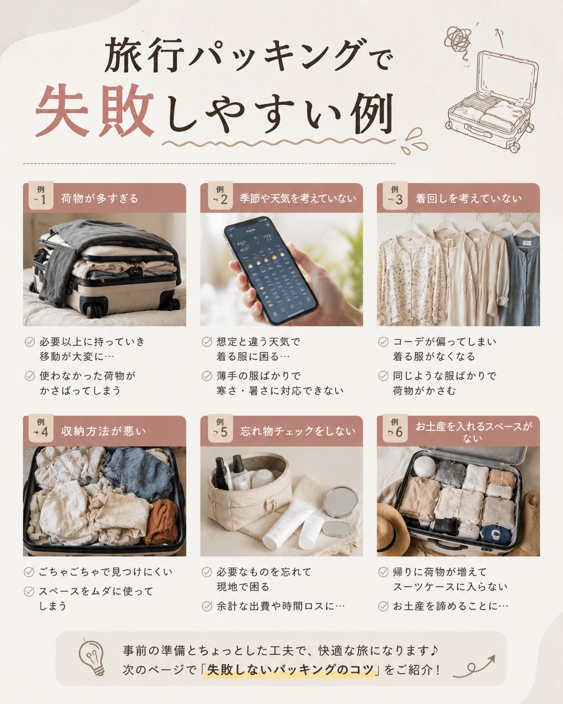 旅行パッキングで失敗しやすい例