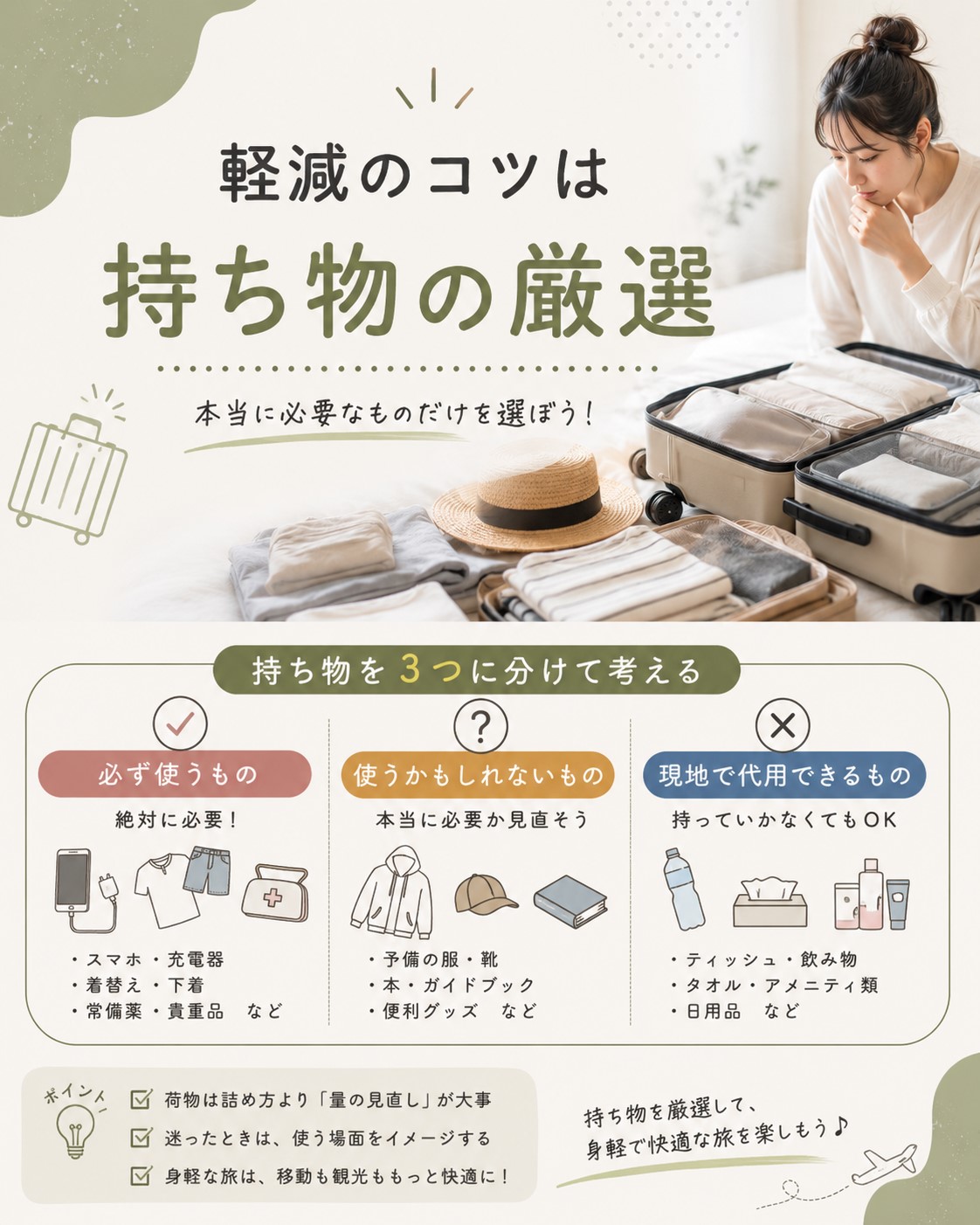 軽減のコツは持ち物の厳選