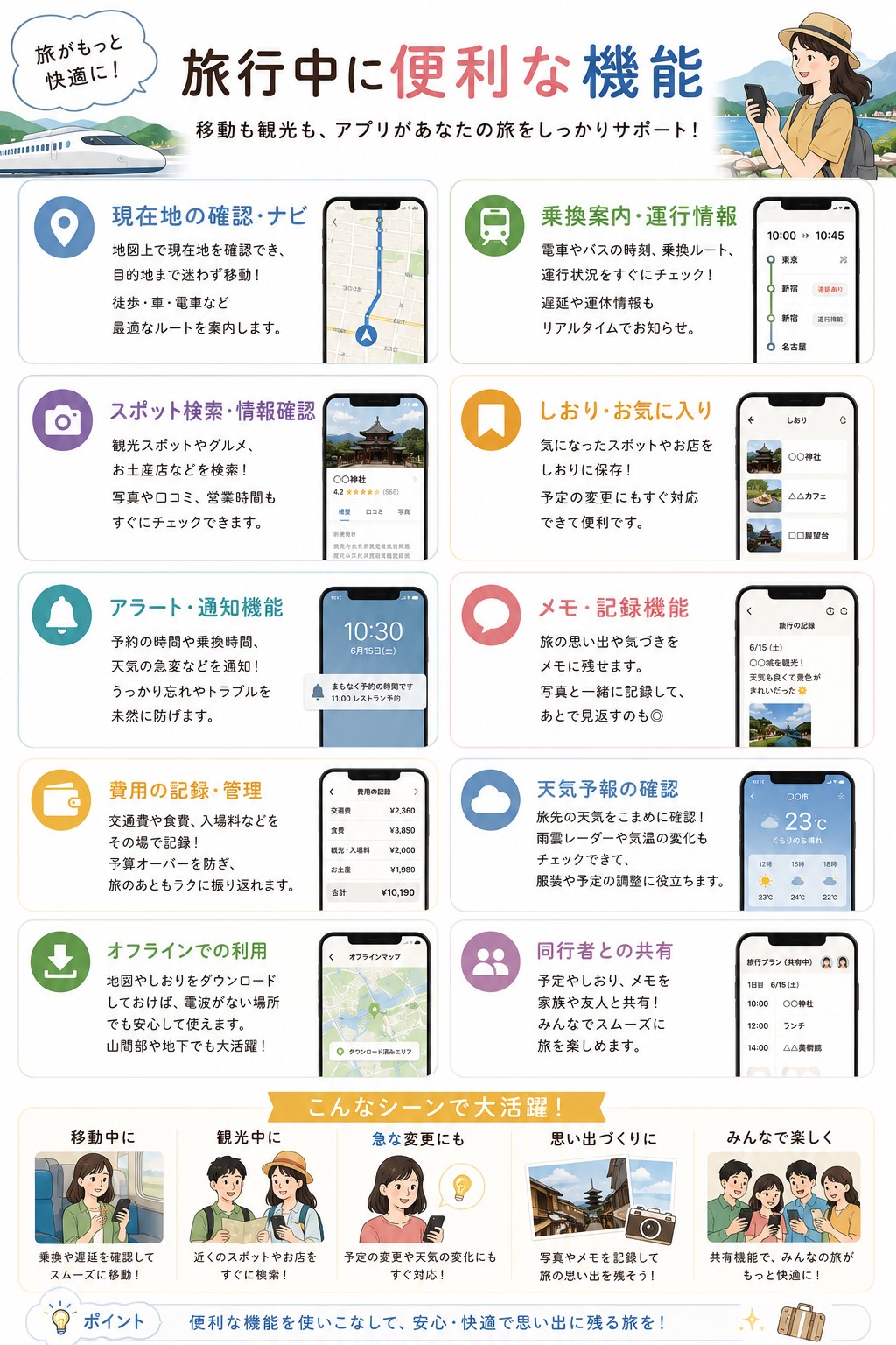 旅行中に便利な機能
