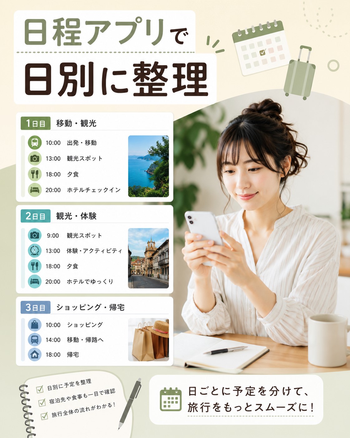 日程アプリで日別に整理