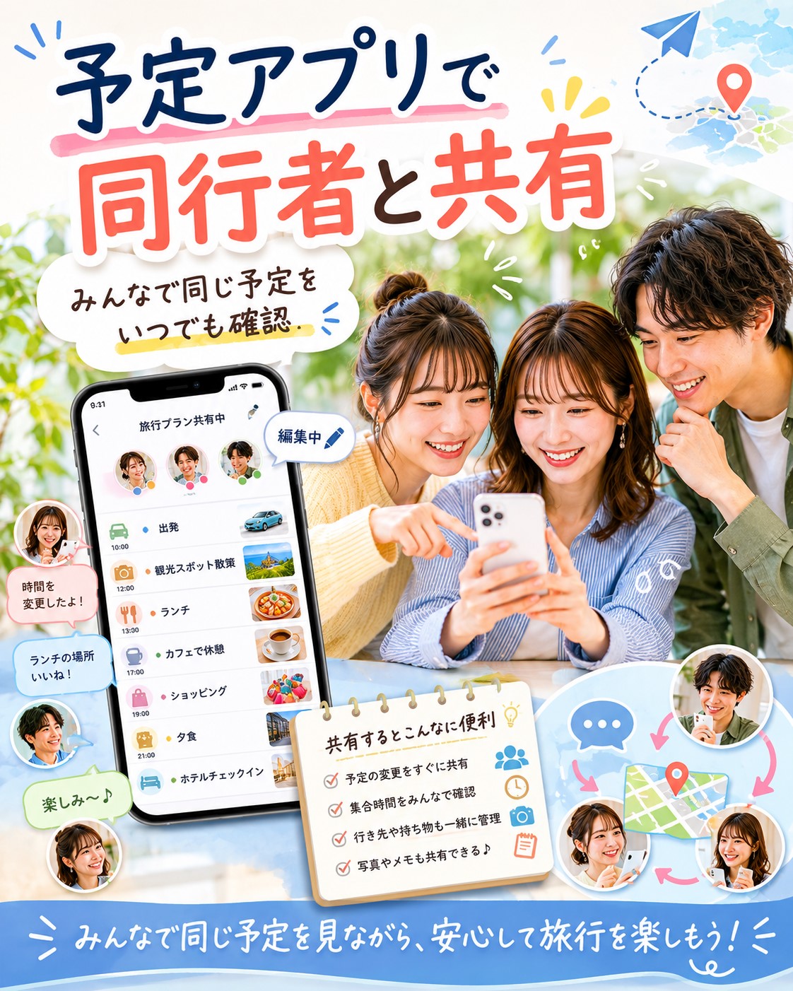 予定アプリで同行者と共有