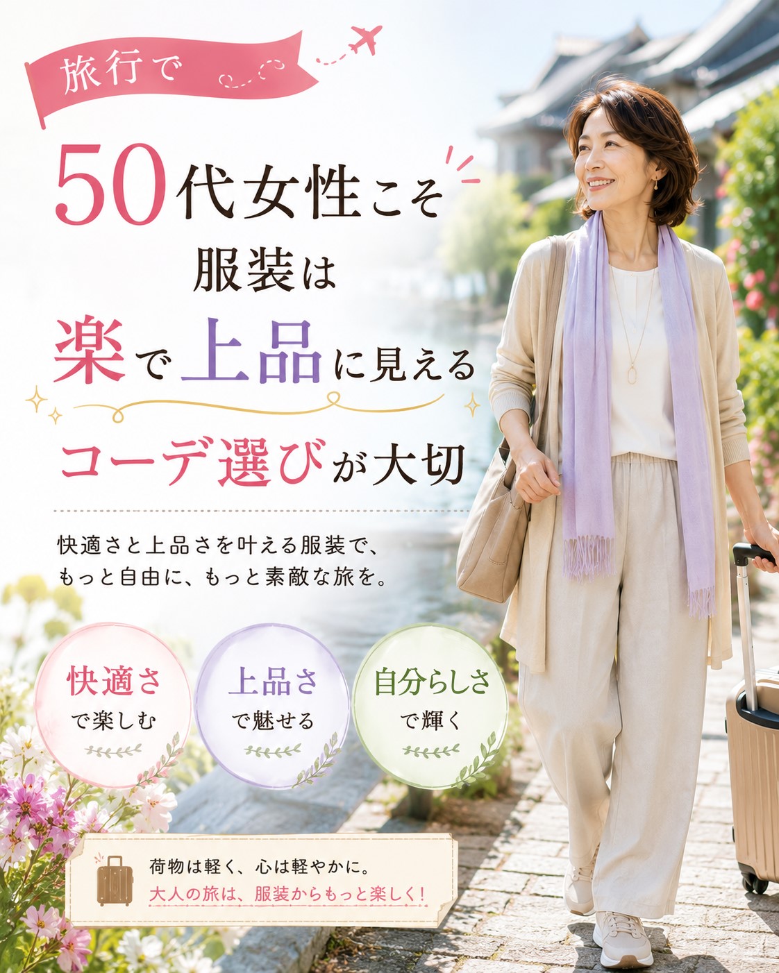 旅行で50代女性こそ服装は楽で上品に見えるコーデ選びが大切