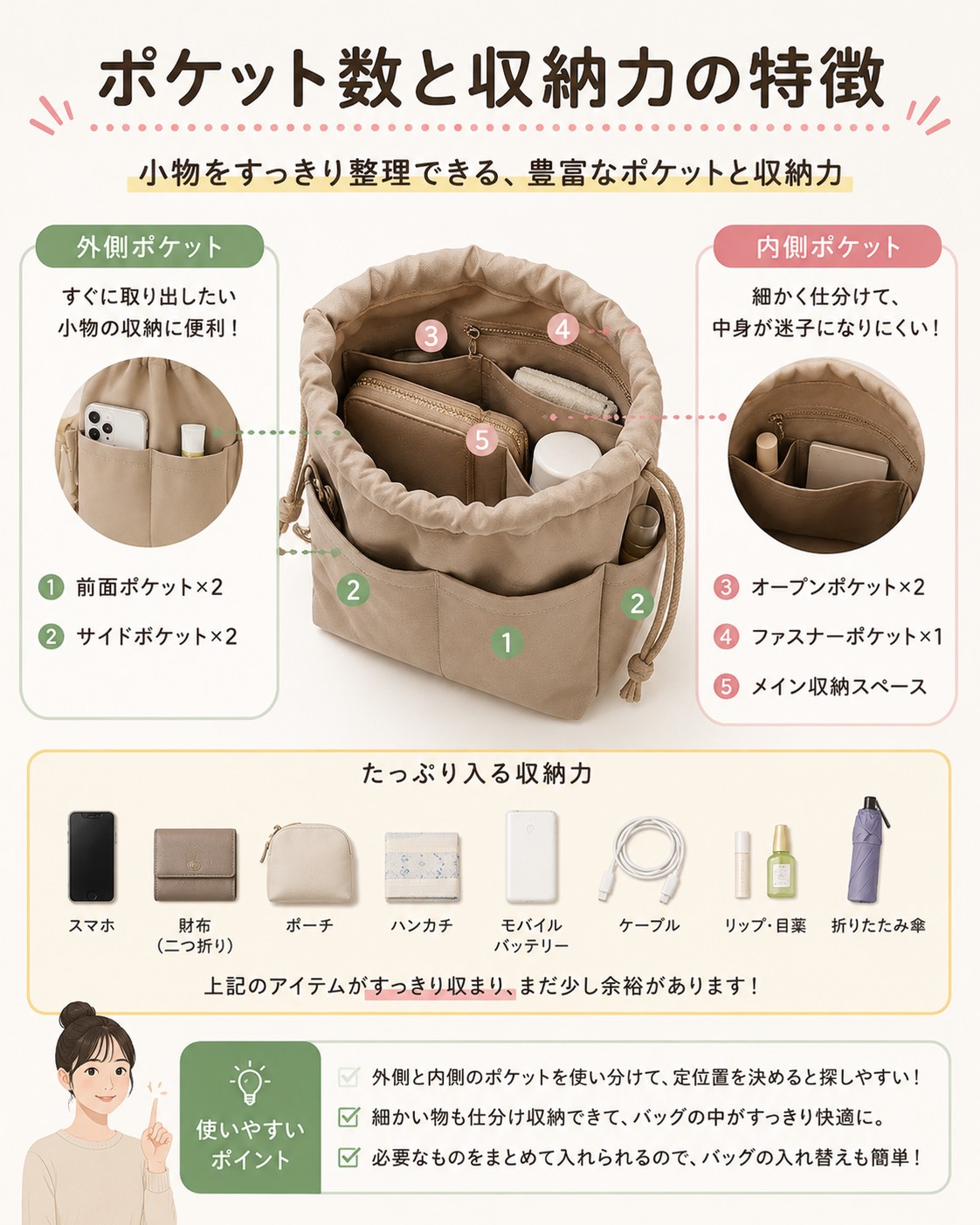 ポケット数と収納力の特徴
