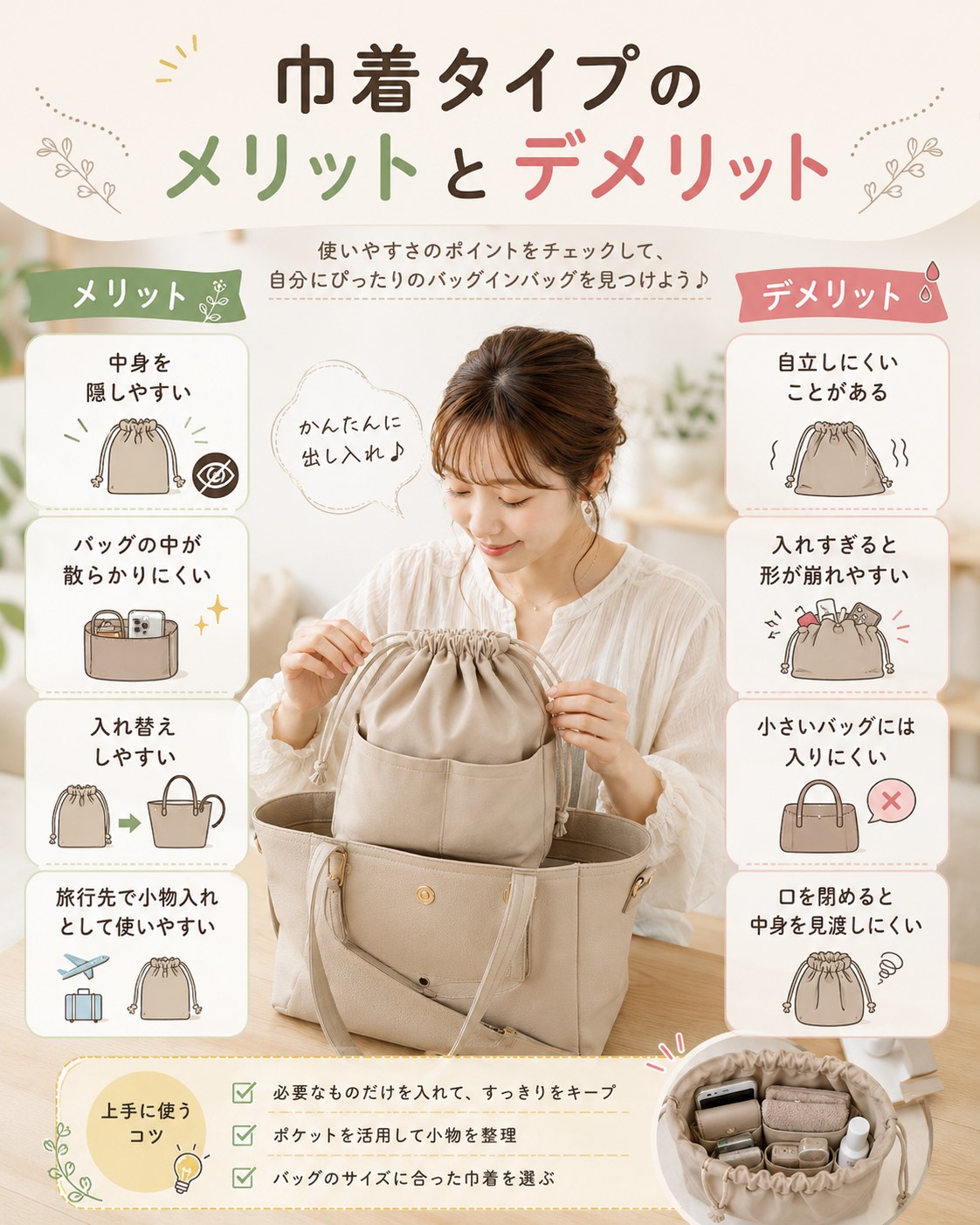 巾着タイプのメリットとデメリット