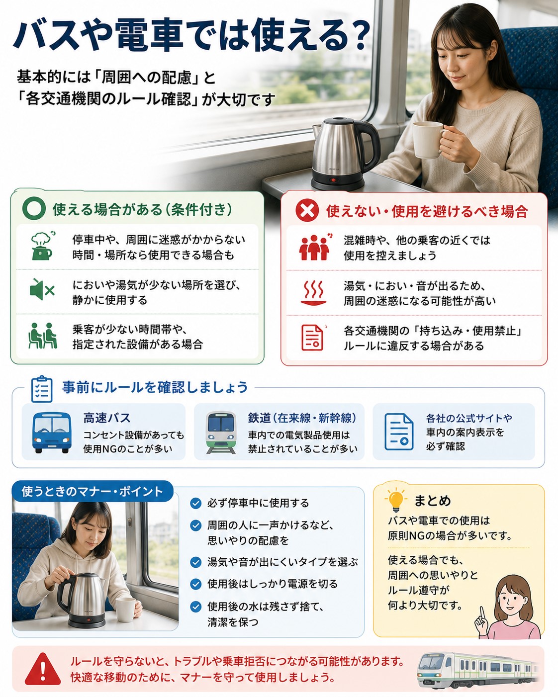 バスや電車では使える?