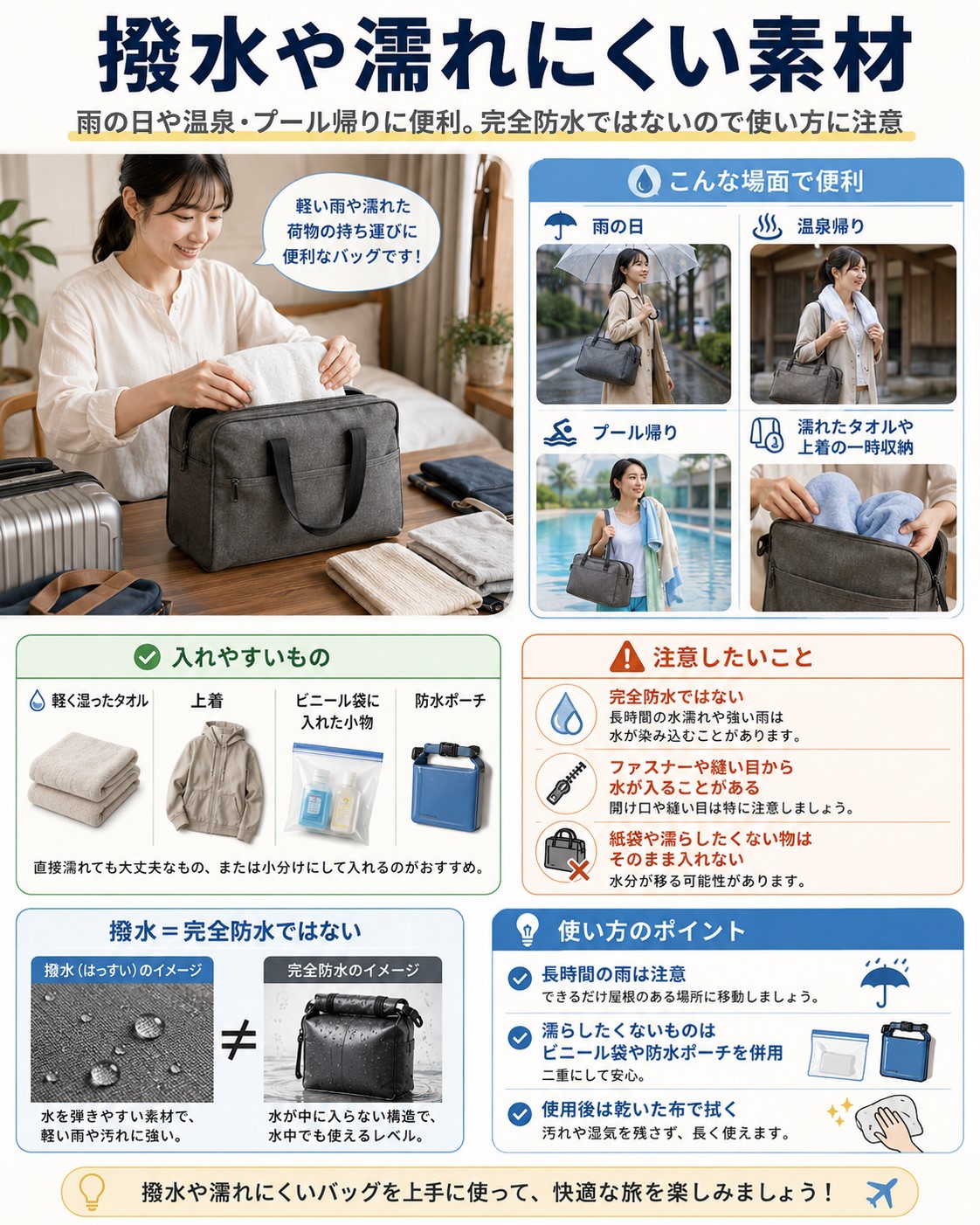 撥水や濡れにくい素材