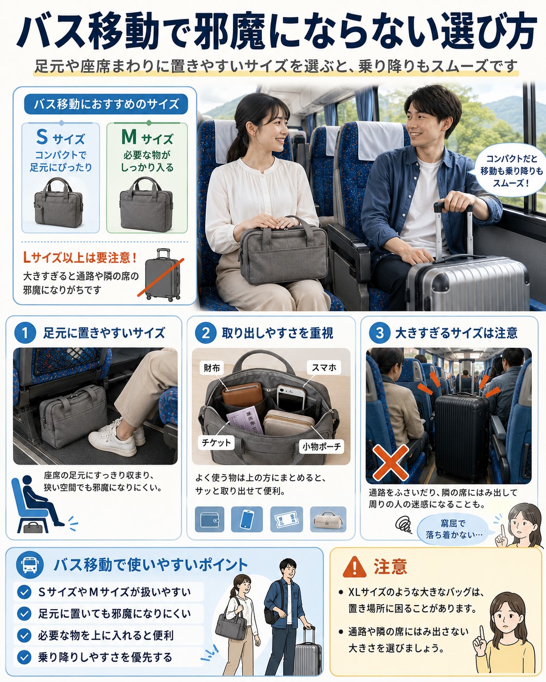バス移動で邪魔にならない選び方