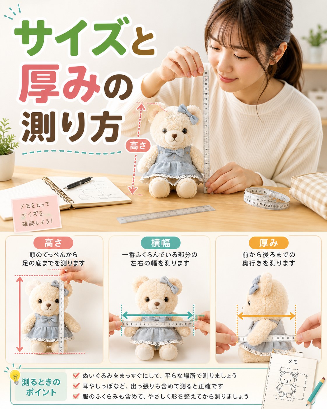 サイズと厚みの測り方