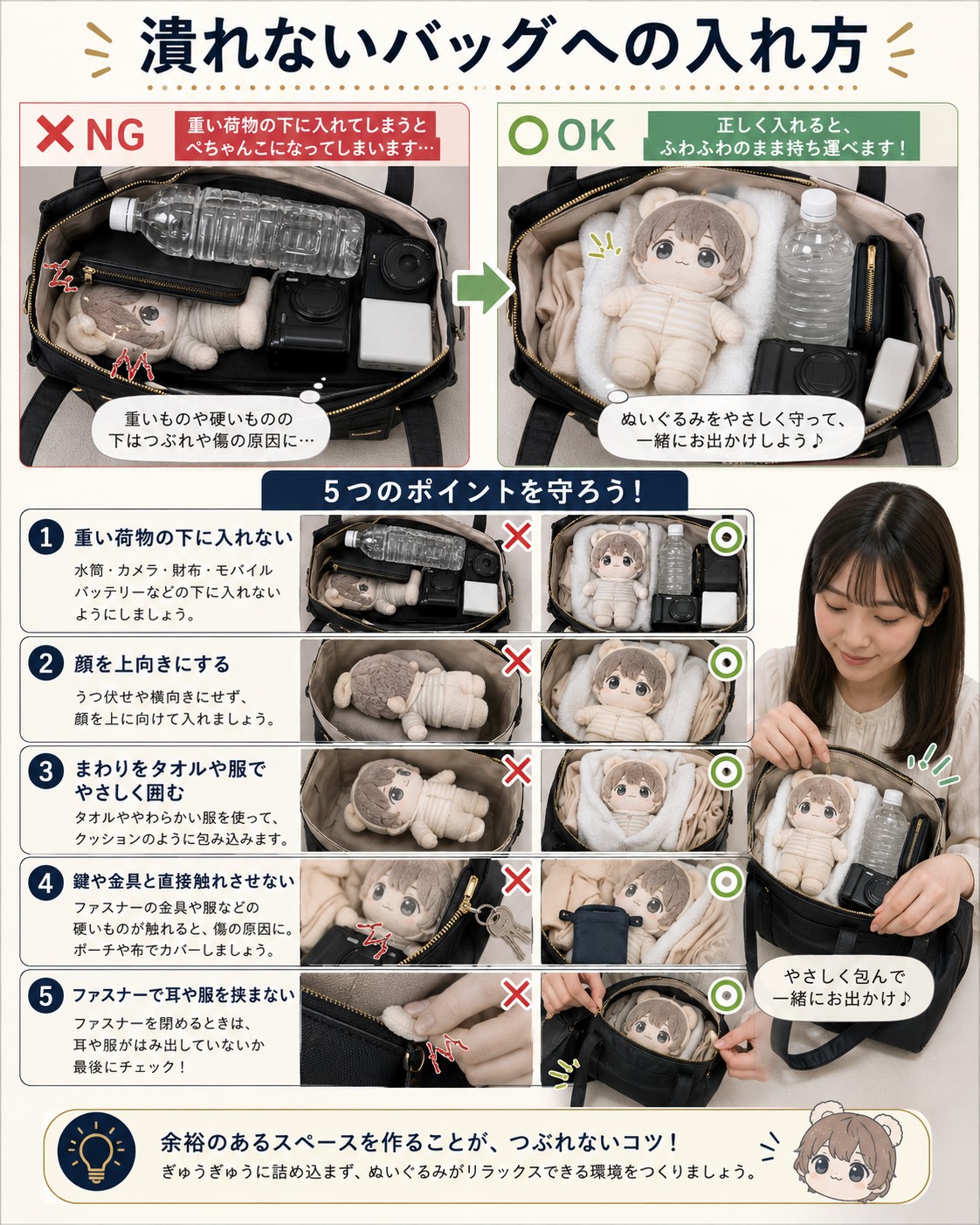 潰れないバッグへの入れ方