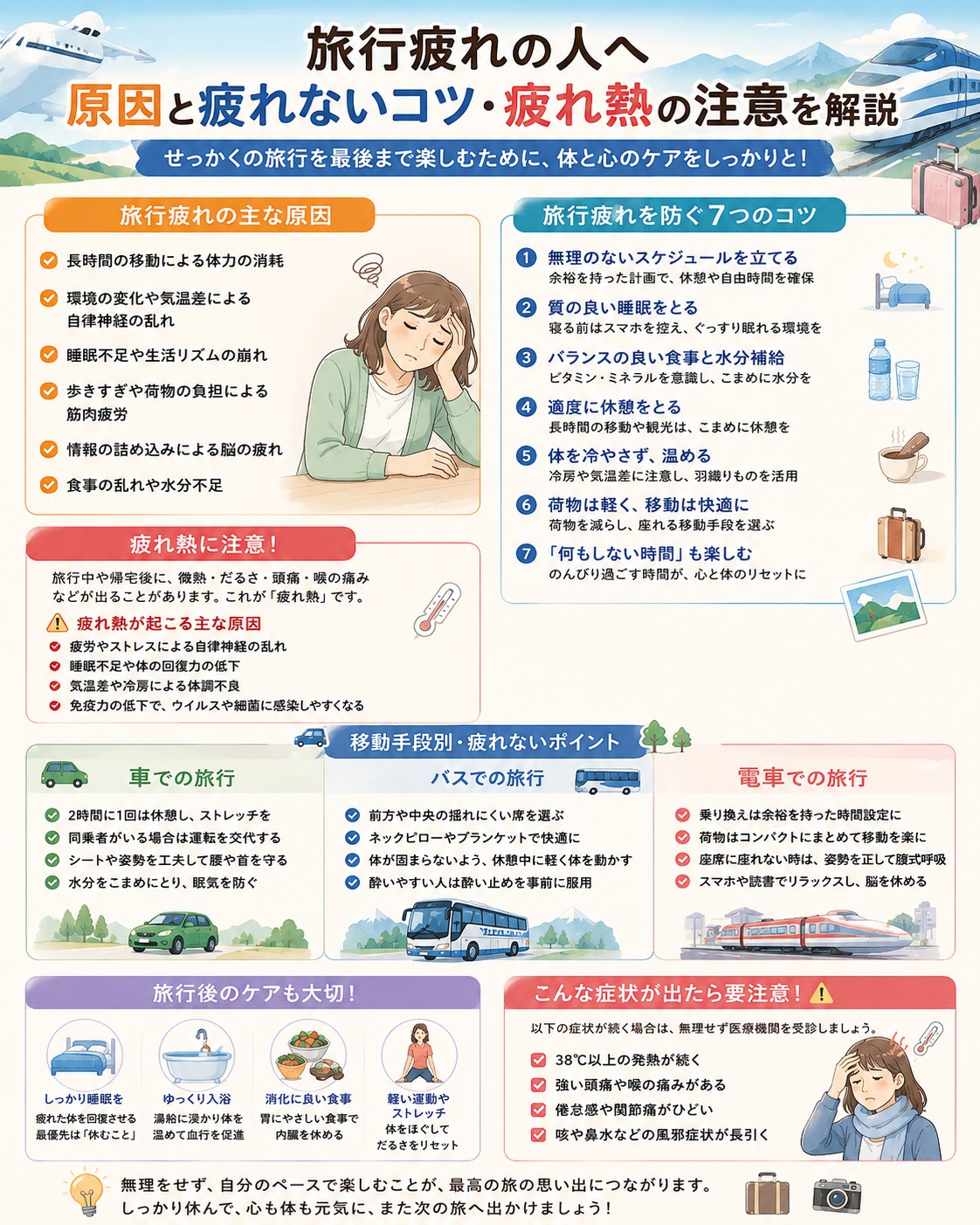 旅行疲れの人へ原因と疲れないコツや疲れ熱の注意を解説
