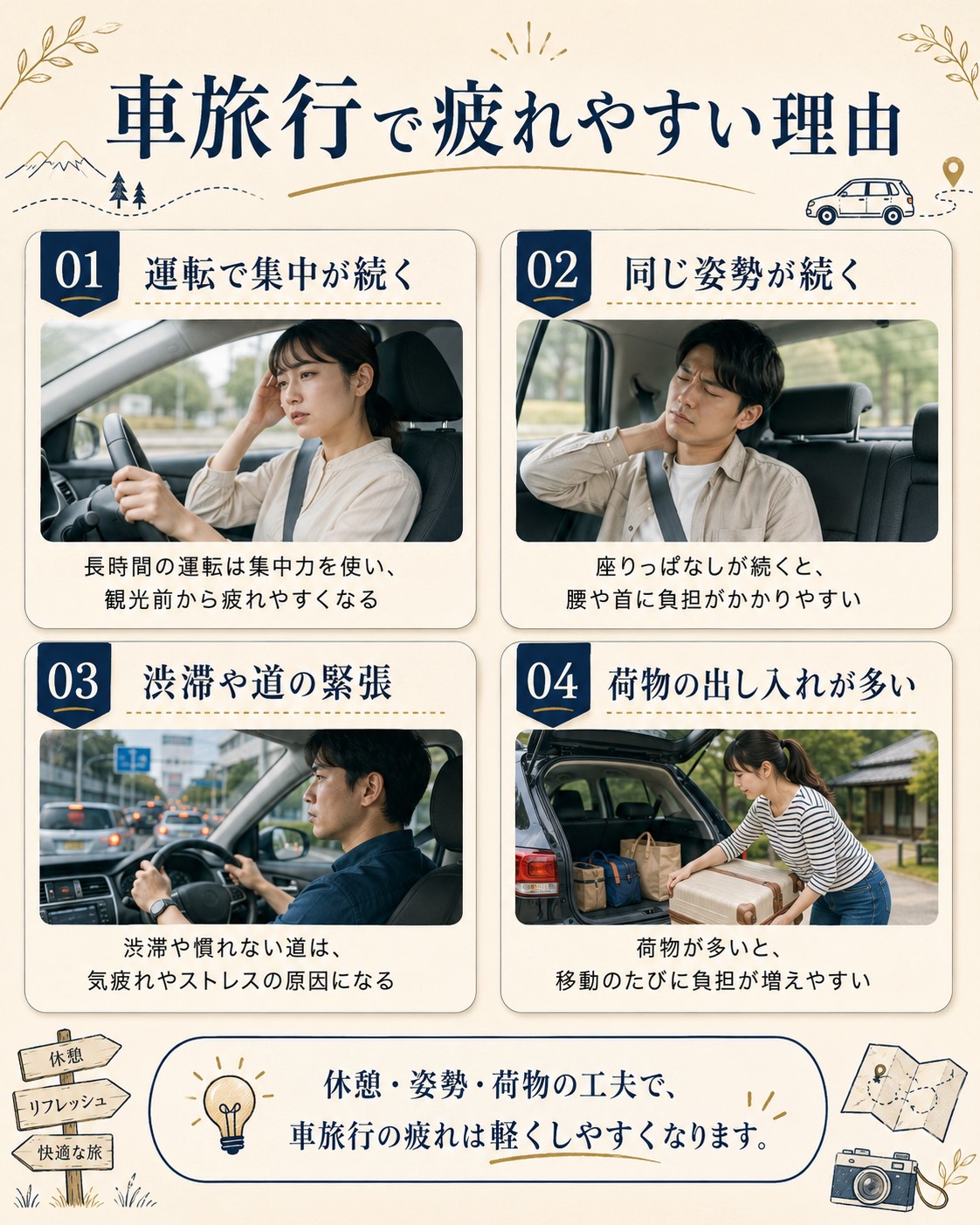 車旅行で疲れやすい理由