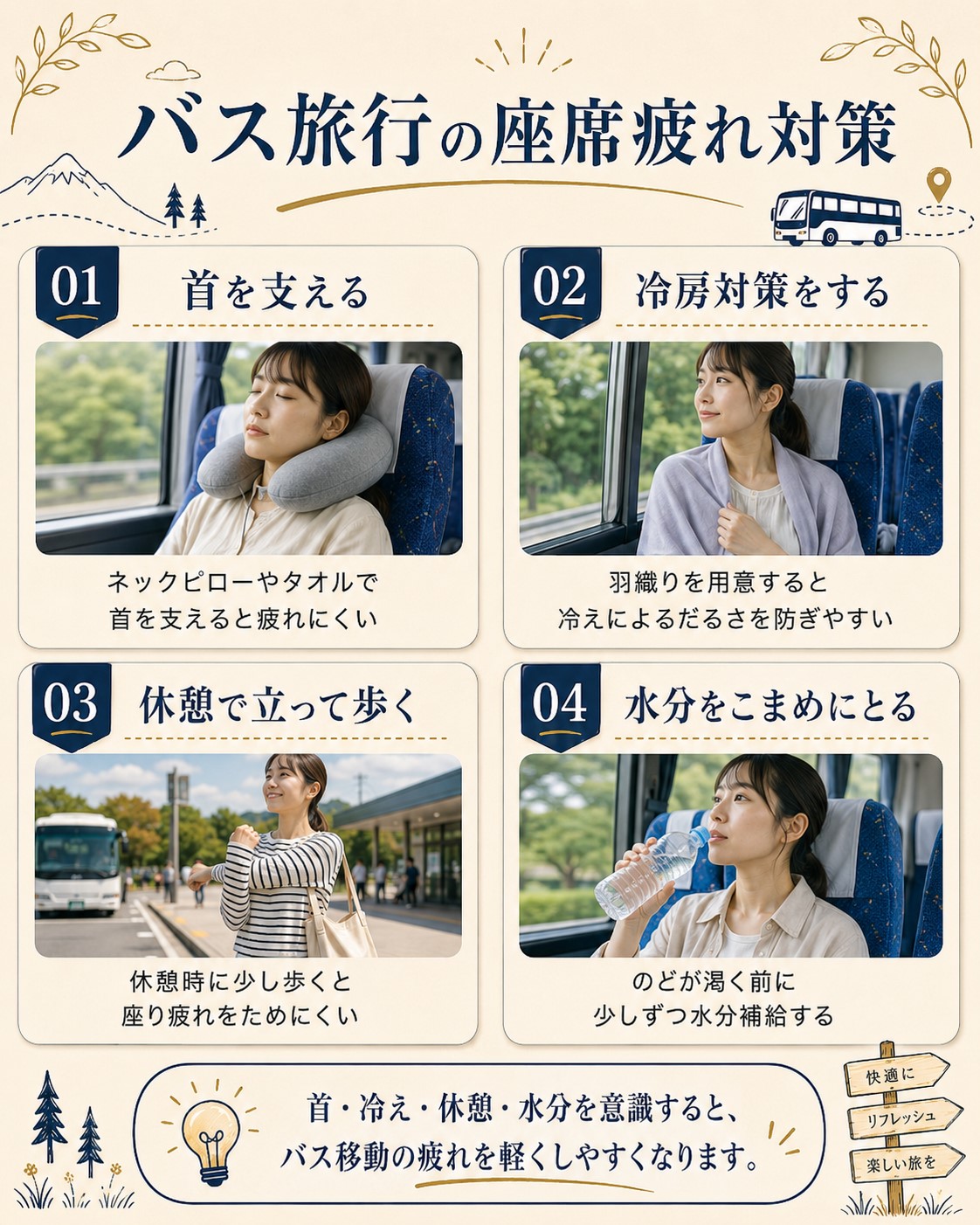 バス旅行の座席疲れ対策
