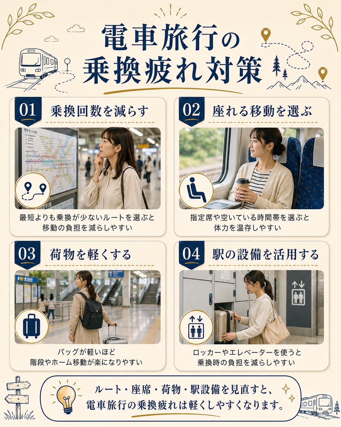 電車旅行の乗換疲れ対策
