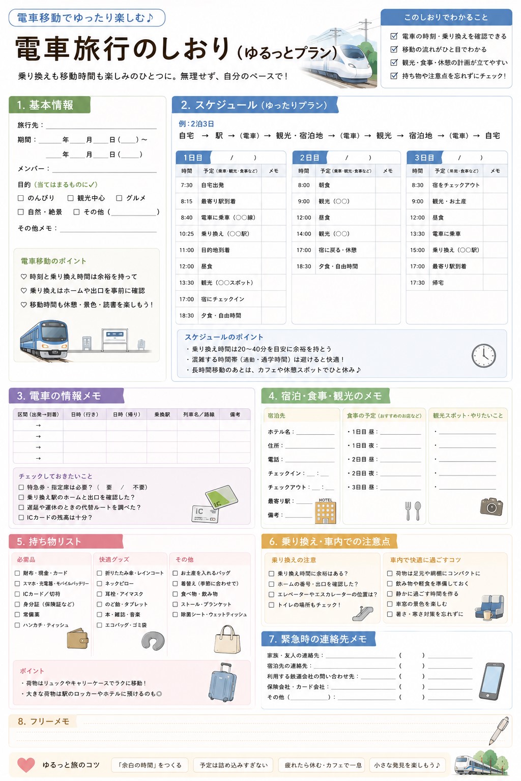 電車移動で入れる項目