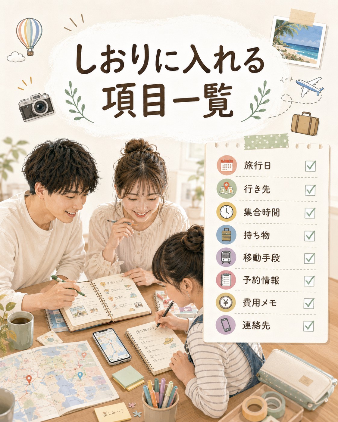 しおりに入れる項目一覧