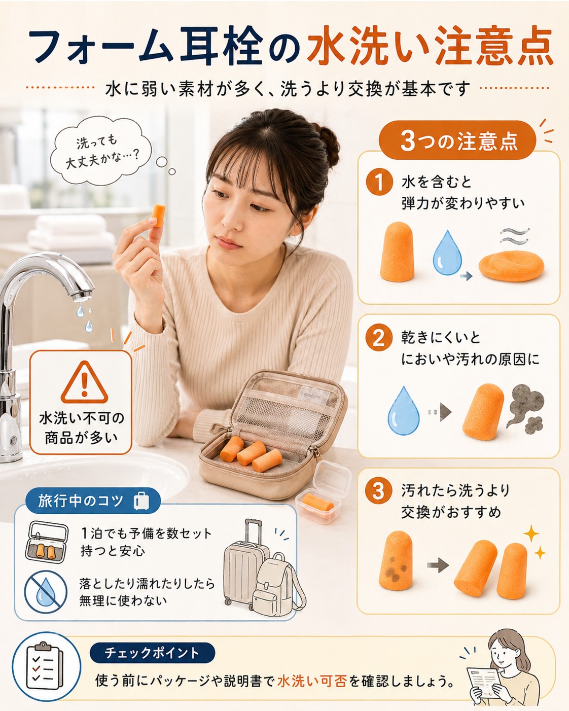 フォーム耳栓の水洗い注意点