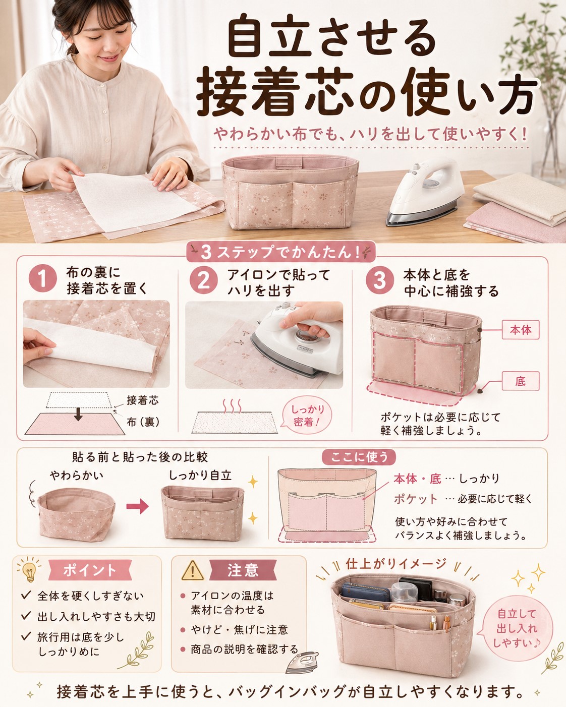 自立させる接着芯の使い方