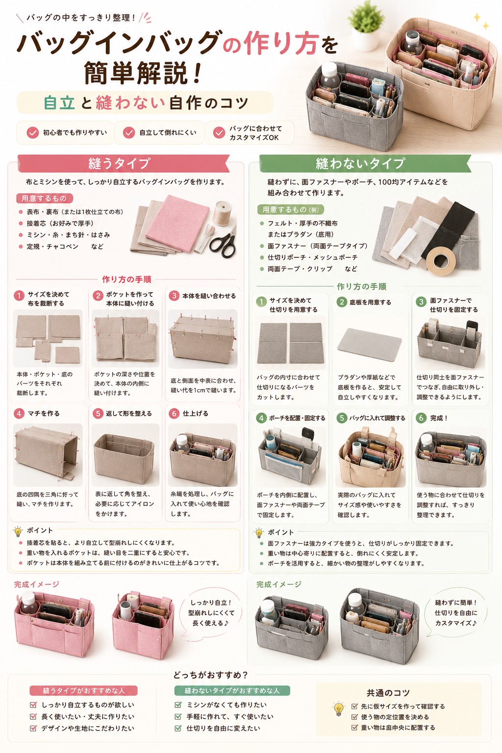 縫うタイプと縫わないタイプ