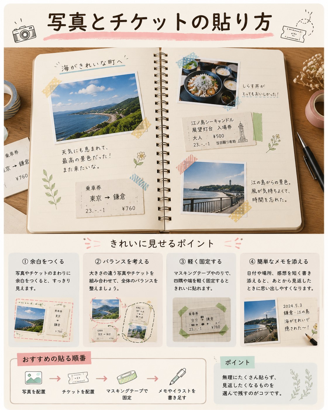 写真とチケットの貼り方