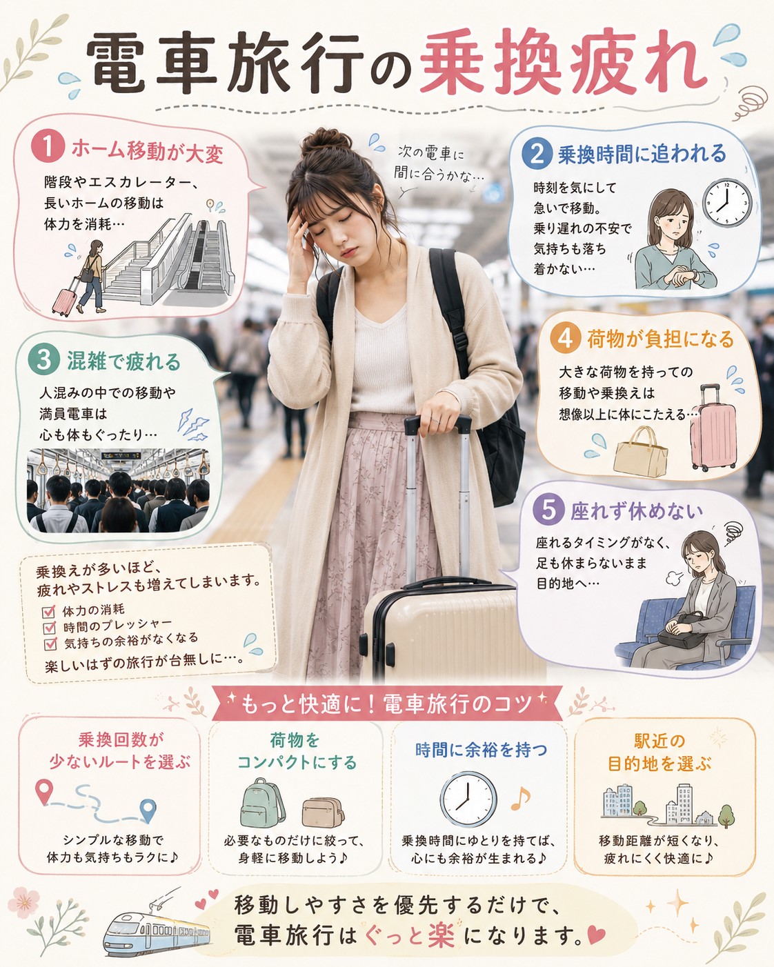 電車旅行の乗換疲れ